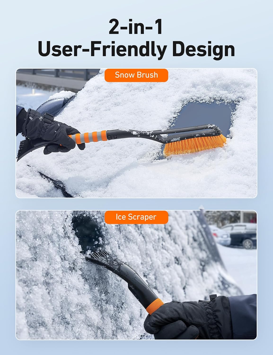AstroAI 27" 2 in 1 Detachable Snow Brush & Ice Scrapers for Car Windshield