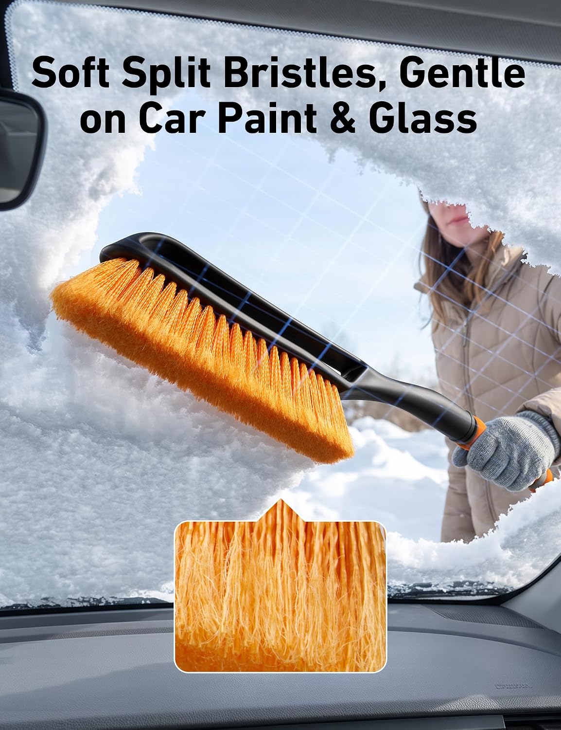 AstroAI 27" 2 in 1 Detachable Snow Brush & Ice Scrapers for Car Windshield