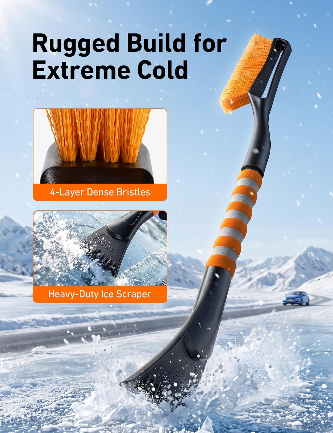AstroAI 27" 2 in 1 Detachable Snow Brush & Ice Scrapers for Car Windshield