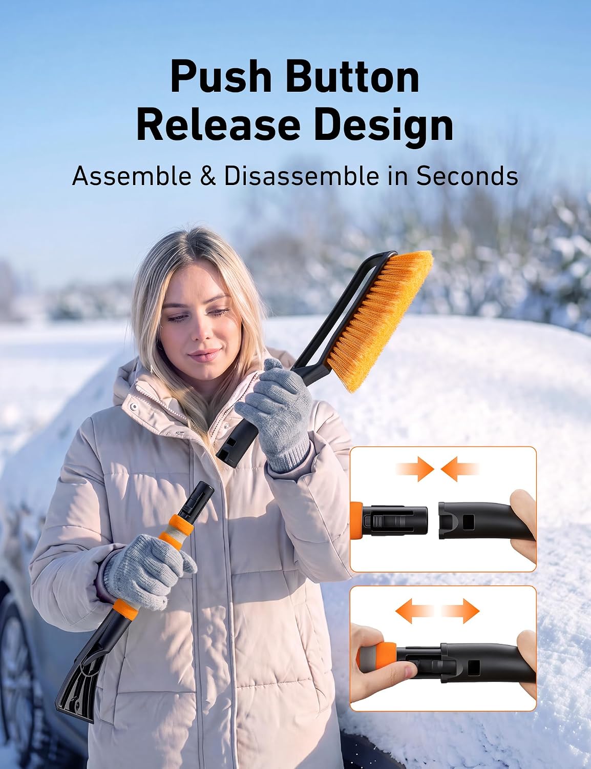 AstroAI 27" 2 in 1 Detachable Snow Brush & Ice Scrapers for Car Windshield
